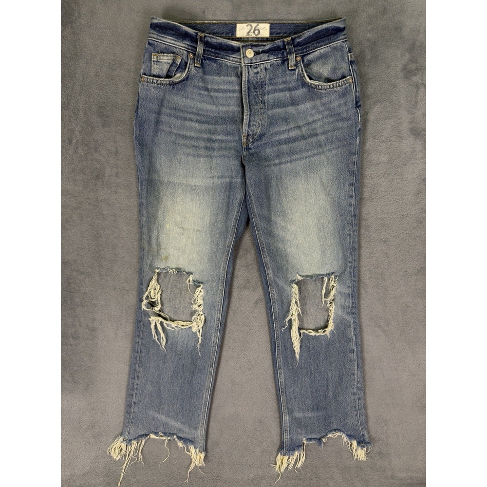 We The Free Jeans Womens 26 Blue High Rise Straight Fringe Button Fly Distressed